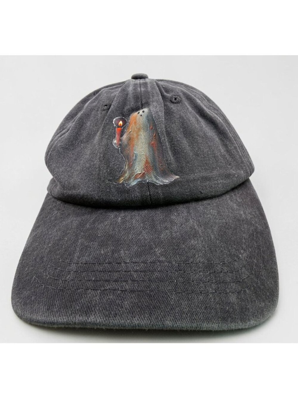 Candlelight Ghost Graphic Hat Charcoal Gray Baseball Cap Adjustable Halloween